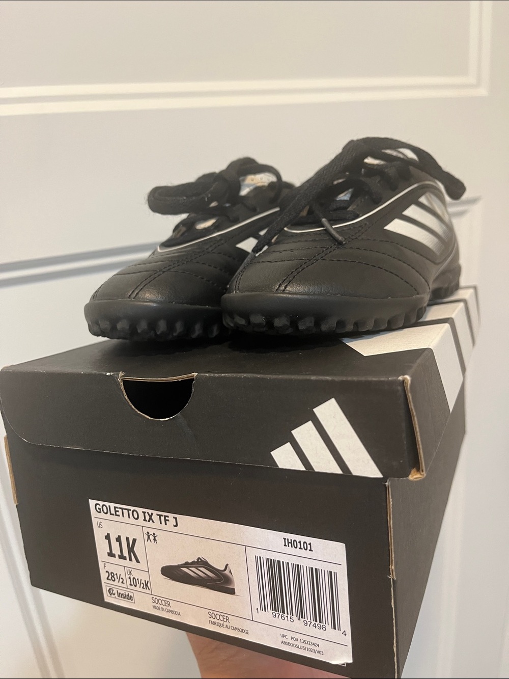 adidas Black and White Kids turf Soccer cleat Goleto IX TF J